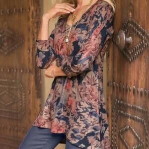 Soft Surroundings Women’s Millie Floral Popover Tunic Top Size XS Comfy